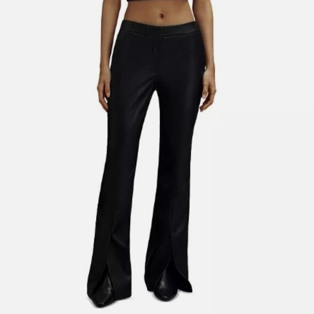 REISS Lottie McLaren F1 Front Split Leather Trousers – Black – US 6 – NWT